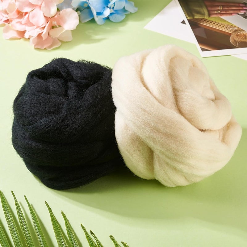 Spritewelry 100G Needle Felting Wool Black Wool Roving for Needle Felting Beige Soft Spinning Wool Bulk for Felting DIY Crafts Hand Spinning Supplies - Image 5